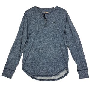Hollister Henley Shirt Mens M Heathered Blue Grunge Skater Preppy Casual Y2K